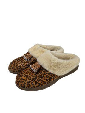 Vionic Perrin Arch Support Hard Sole Slippers, Leopard, Faux Fur, Size 8